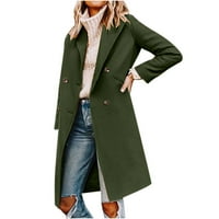 Olyvenn revel dvostruko grudi srednje dužine tweed withreaker jakne od jakne anoraks ženska plus žena zimska casual čvrsta drži topla ženska odjeća zelena xxxl