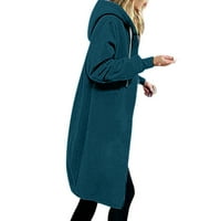 Ženska jakna sa kapuljačom plus veličina modne čvrste boje flece casual džepni patentni zatvarač midi