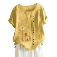 Olyvenn ženske pamučne platnene majice pamučne majice kratkih rukava vintage cvjetni ljetni vrhovi niz