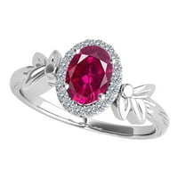 Mauli dragulji za angažman za žene 0. Carat Halo Diamond i ovalni oblik Ruby Gemstone prsten za prsten