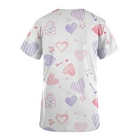 CETHRIO Ljetne majice za žene - modni kratki rukav V-izrez Radni UniFor WomenM sretan tisak zaljubljenih