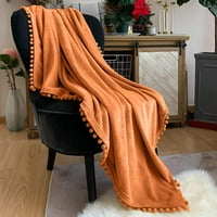 Flanel pokrivač meko baka za bacanje sa pompomnim obrubom lagane krevete pokrivač kauč kauč