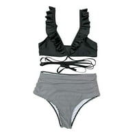 Tking Fashion Women kupaći kostim splitske kupaćim kostim ruffles križnim trakama bez leđa Kink Bikini