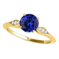 Mauli dragulji za žene 0. Karatni dijamant i tanzanitni prsten 4-prong 14k žuto zlato