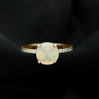 Okrugli oblik Etiopijski opal pasijans prsten sa dijamantom za žene, 14k žuto zlato, US 9.00