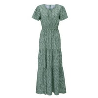 Knqrhpse Maxi haljine za žene kratki rukav o vrat naređeni elastični struk tire maxi haljina ljeta boho