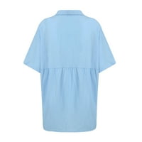 Vrhovi za čišćenje za žene Henley ispisane hemize casual ženske haljine kratkih rukava, plava, xl