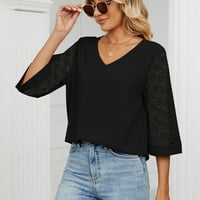 Ponude Ženske majice s dugim rukavima V-izrez Comfy ispisane labave majice rukava bluza V- izrez, crna
