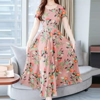 Tkinga moda Žene Ljeto Ležerne prilike Retro cvjetne tiskane haljine kratkih rukava okrugli vrat Maxi