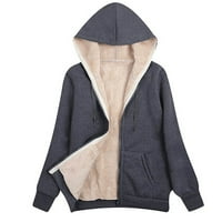 WHLBF zimski kaputi za žene plus veličine, jakna s kapuljačom sa kapuljačom tiskani džep s dugim rukavima