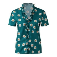 LHKED prevelike majice za žene na čišćenju Žene Ljetni ruffle V-izrez kratki rukav cvjetni print Ležerne