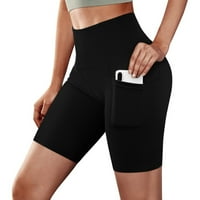 Yoga hlače plus veličina crna poliester ženski visoki struk joga džepovi kratke hlače za kontrolu treninga