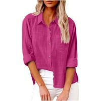 Puntoco Plus veličine Dugi rukavi za čišćenje, žensko dugme dolje majica labava bluza s dugim rukavima