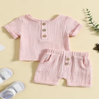 Allshope Baby Boys Ljeto posteljina odjeća Tipke od punog boja Kratki rukav Crew Crt majice + elastični