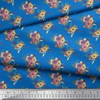 Soimoi Blue Poliester Crepe lišće tkanine i ranunculus cvjetno otisnuto zanatsko tkanina od dvorišta