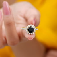 Okrugli crni spintel prsten sa moissite halo, klasični spintel prsten za žene, 14k žuto zlato, SAD 10,50