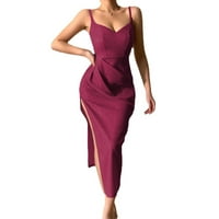 Bicoasu Clearence ženska V-izrez kratki rukav Maxi Solid Slit Ljeto poliester duge haljine ljubičaste