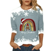 Božićni vrhovi za žene Slatki grafički print o izrez dugih rukava košulja Duks jesen zimska odjeća Top