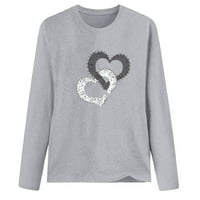 Olyvenn Dame Fashion Womens Plus size Crew Crt Love Heart Ispiši labave majice dugih rukava za žene