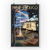 Novi Meksiko - Retro Camper & Lake - Lintna Press Artwork