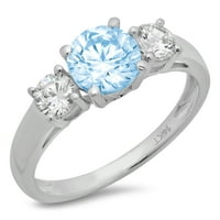 1.5ct okrugli rez plavi simulirani dijamant 14k bijelo zlato graviranje izjava godišnjica Angažman vjenčanja Trobotna prstena veličine 10,25