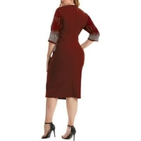 Plus veličina Ženska okrugla vrata Bodycon haljina dame večernje zabavne haljine vino crveno 2xl