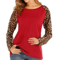Ženska modna casual čvrsti dugi rukav okrugli vrat Leopard patchwork bluza vrhovi hot8sl4868401