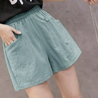 Entyinea ženske šarke za noge elastične struk nacrtaju prednje džepove udobne ljetne kratke hlače zeleno