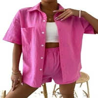 COLLAR Čvrsto vruće ružičasto-ružičasto ležerno-ružinožeće žene dvodijelne odjeće