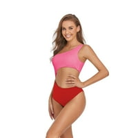 Ženski izrez jedan kupaći kostim jedno rame visoko sječeći odijelo za kupanje bikini boja blok monokini