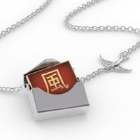 Ogrlica s bloketom Vjetar kineski znakovi, slovo Crveno žuto u srebrnoj koverti Neonblond