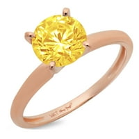 1. CT sjajan okrugli rez simulirani žuti dijamant 14k Rose Gold Solitaire Prsten SZ 10