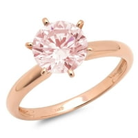 CT sjajan okrugli rez simulirani ružičasti dijamant 14k Rose Gold Solitaire prsten SZ 10.25