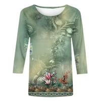 Levmjia Ciljevi za žene jesenski tiskani rukav trendy labav majica okrugla izrez casual bluza