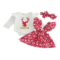 SUNISERY TODDLER Baby Girg Božićne odjeće Print s dugih rukava Roma + suknje + traka za kosu