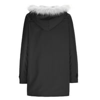 Ženske zimske kapute, patentni runo dugi ručak sa lakim dugim kaputom s kapuljačom FAU s džepnim crnim