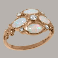 Britanci izrađeni 14k ružični zlatni prirodni dijamant i Opal Ženski rubni prsten - Opcije veličine