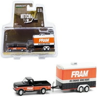 OF - Ford F- XLT Pickup Truck Black and Orange with Enclosed Car Hauler FRAM Oil Filters Hitch & Tow