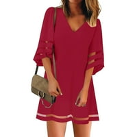 Haljine za žene ženski smjenak rukava V-izrez Čvrsta kratka ljetna vruća prodaja Shift haljine crveni