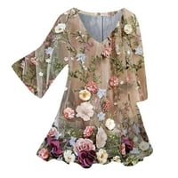 Ženski vrhovi kauzalni cvjetni tiskani tiskani majica Fall Plus Veličina V-izrez Tops Odjeća za majicu