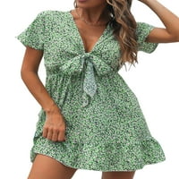 REJLUN Ženska majica TUNIC Ljeto Sundurs Deep V izrez Kratke mini haljine Ležerne rukave plaža svijetlo