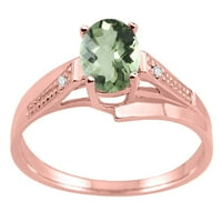 Mauli dragulji za žene 0. Carat ovalni zeleni ametist i dijamantski talasni prsten 4-prong 10k ruže