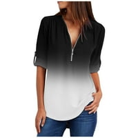 Ženska tunika casual bluza pada zip up v izrez T majice sive s