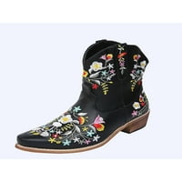 Ženske čizme istaknute prsti Western Boot Wide-CALF kravlje cipele Vintage Cipele dame dame vezene cvjetne