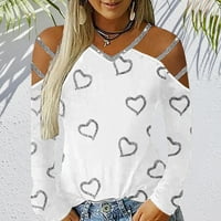 FVWitlyh T majice za ženske vrhove Ljeto Žene Ležerne košulje, Srce Štampano Torp V izrez Top od ramena
