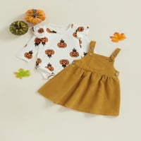 Djevojke za bebe Halloween Outfits Pumpkin Ghost Ispis dugih rukava Ramper i koluboy obustave odjeću