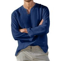 Muška majica Casual Pamučna posteljina majica Lood Tops Cardigan Summer Majica s dugim rukavima V-izrez