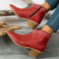 Ketyyh-Chn Ženske zimske čizme Zapadne kaubojske čizme za žene ženske šiljaste cipele za prste crvene,