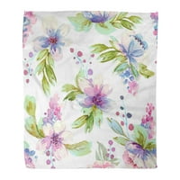 Flannel baca pokrivane listove akvarela od listova i ružičaste cvijeće stranica mekanih za kauč na krevet