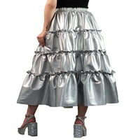 Biekopu ženska ljetna torta suknja srebrna slojevljena metalik plutala Flowy A-line midi suknja za putovanja